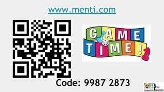 www.menti.com
Code: 9987 2873
 