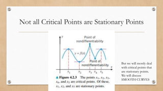 Not all Critical Points are Stationary Points
But we will mostly deal
with critical points that
are stationary points.
We will discuss
SMOOTH CURVES
 