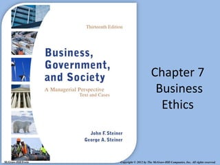 Chapter 7
                                            Business
                                             Ethics



McGraw-Hill/Irwin   Copyright © 2012 by The McGraw-Hill Companies, Inc. All rights reserved.
 