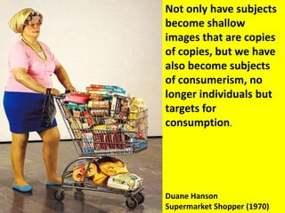 Sherman’s photographs explore female identity, representation and transformation yet if we ask the question “Who is Sherman?” her photographs reveal nothing of her subjectivity. This is because her photographs are about no one in particular but about the constructed nature of identity and images of ‘the real’ and popular culture.Lois Lane in the 1950's television program SupermanCindy ShermanUntitled Film Still #21