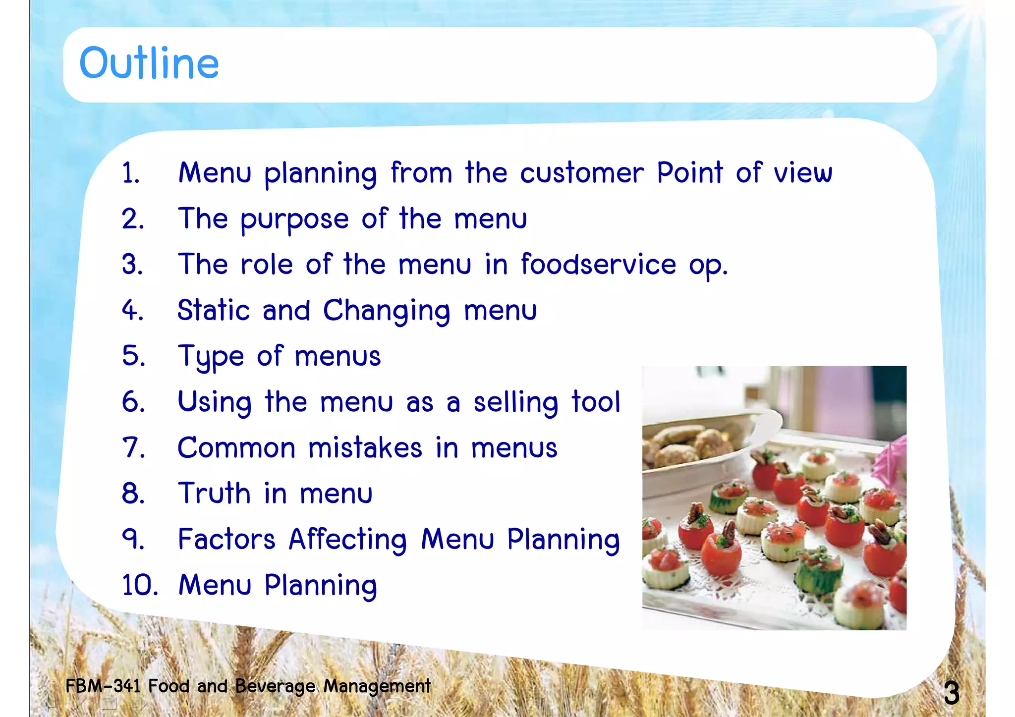Week 6 The Menu And Menu Planning 3 2552 | PDF