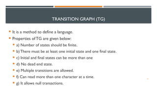THEORY OF AUTOMATA WEEK 6 PPT. TRANSITION GRAPHS | PPTX