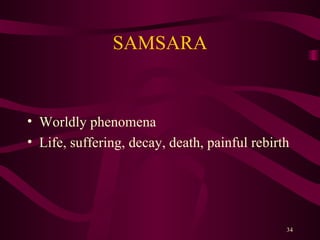 SAMSARA Worldly phenomena Life, suffering, decay, death, painful rebirth 