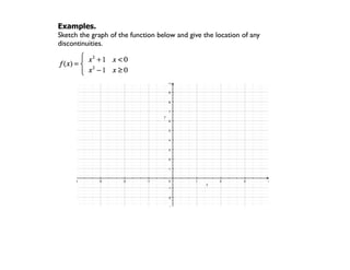 Examples.
Sketch the graph of the function below and give the location of any
discontinuities.
 