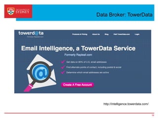 Data Broker: TowerData
58
http://intelligence.towerdata.com/
 