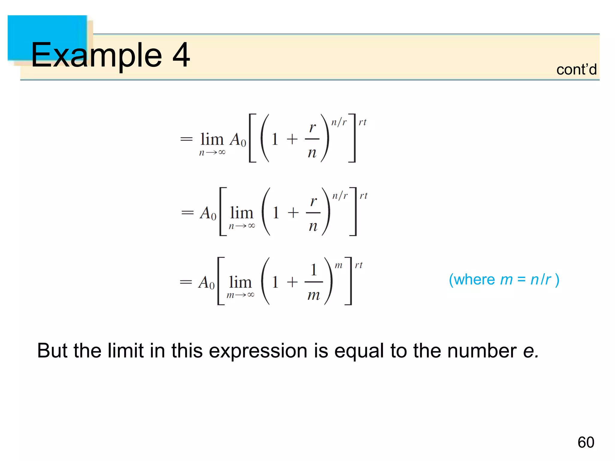 6060
Example 4
But the limit in this expression is equal to the number e.
(where m = n/r )
cont’d
 