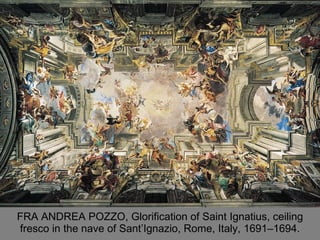 FRA ANDREA POZZO, Glorification of Saint Ignatius, ceiling fresco in the nave of Sant’Ignazio, Rome, Italy, 1691–1694. 