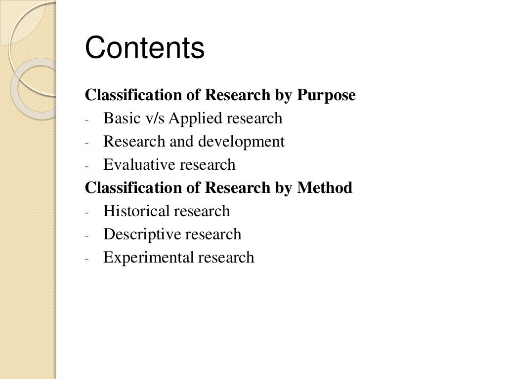 CLASSIFICATION OF RESEARCH BY PURPOSE & METHOD