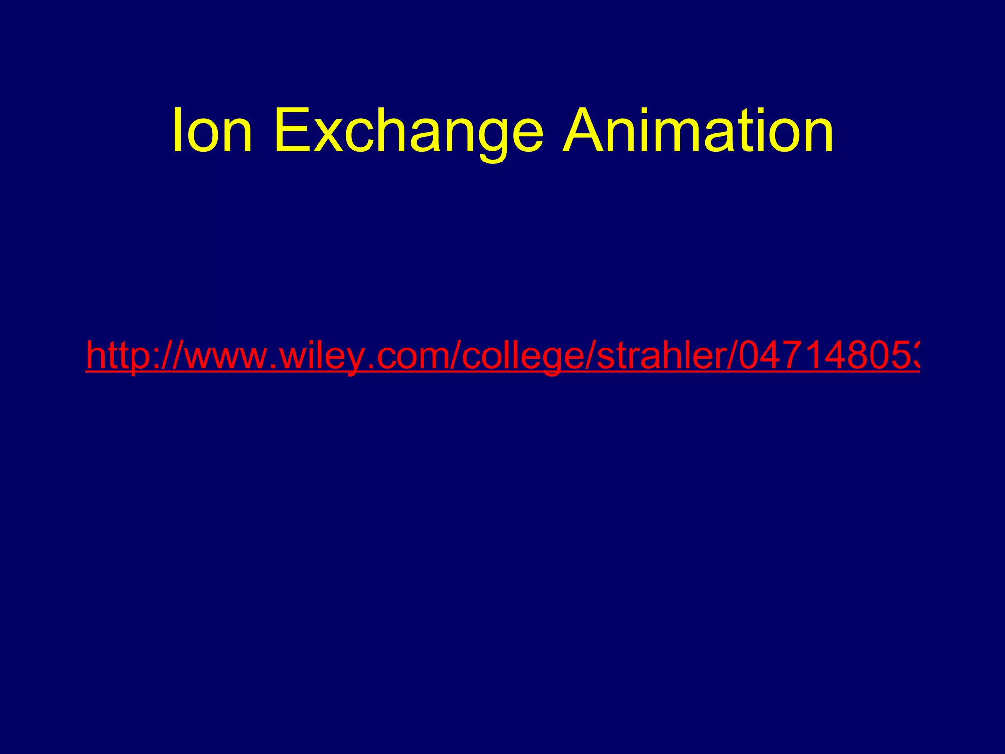 Ion Exchange Animation http://www.wiley.com/college/strahler/0471480533/animations/ch21_animations/soilph.html 