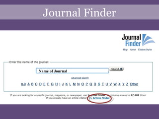 Journal Finder Name of Journal 