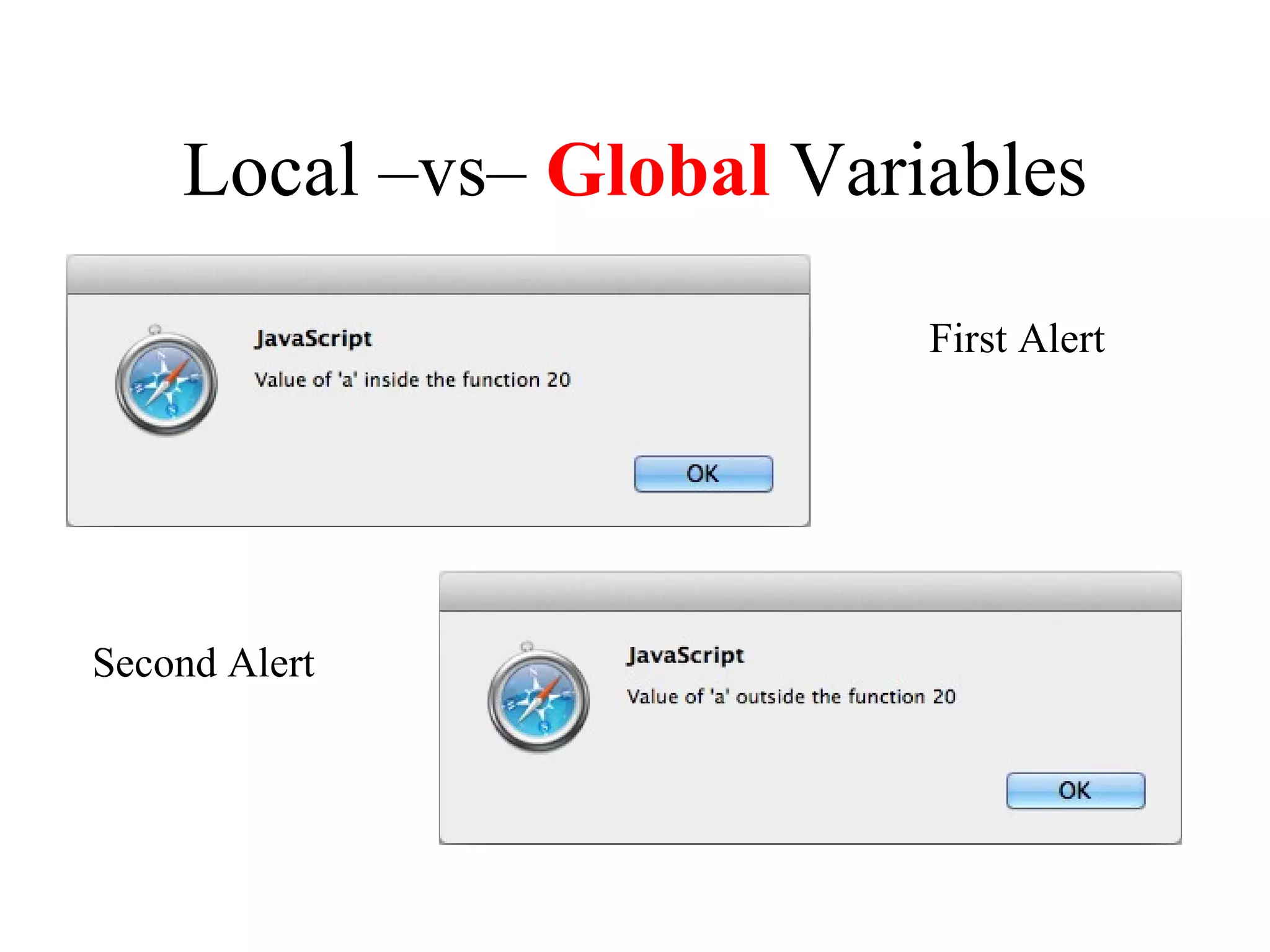 Local –vs– Global Variables

                          First Alert




Second Alert
 