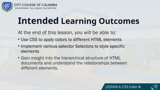 Html Coding Design Css Outcome Cascading Style Sheet Color and Selector | PPTX