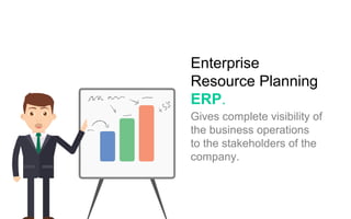 Enterprise
Resource Planning
ERP.
Gives complete visibility of
the business operations
to the stakeholders of the
company.
 