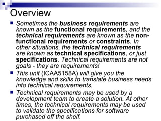 TRANSLATE REQUIREMENTS INTO TECHNICAL SPECIFICATIONS visual data 7