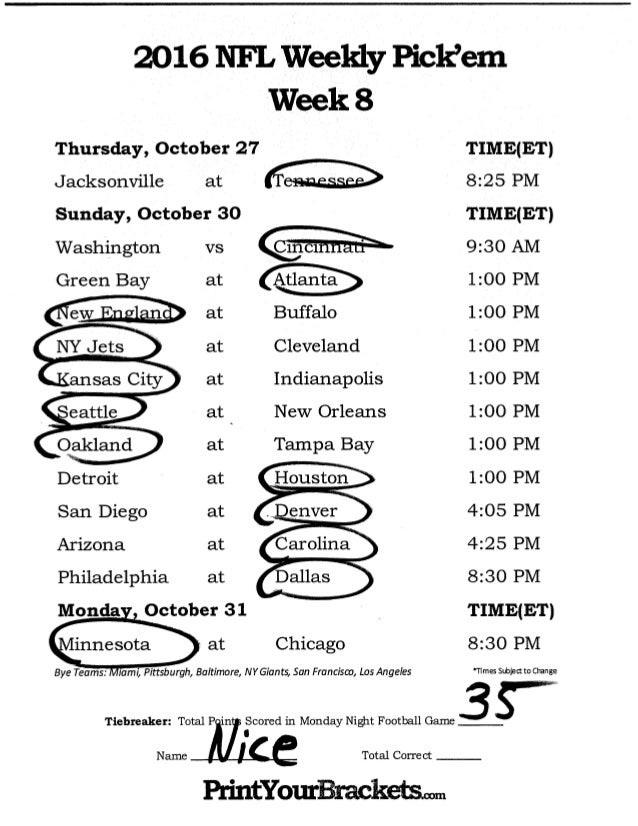 Week 8 all picks