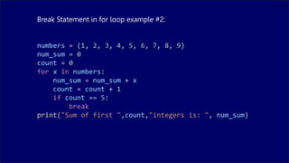 This is all about control flow in python intruducing the Break and ...