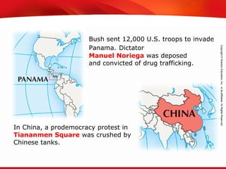 TEKS 8C: Calculate percent composition and empirical and molecular formulas.
In China, a prodemocracy protest in
Tiananmen Square was crushed by
Chinese tanks.
Bush sent 12,000 U.S. troops to invade
Panama. Dictator
Manuel Noriega was deposed
and convicted of drug trafficking.
 