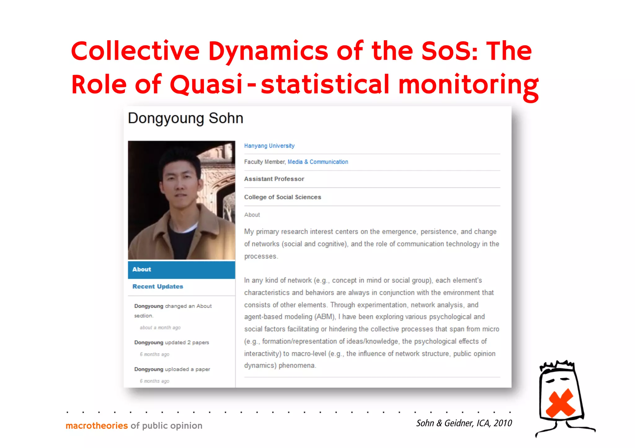 macrotheories of public opinion Sohn & Geidner, ICA, 2010
Collective Dynamics of the SoS: The
Role of Quasi-statistical monitoring
 