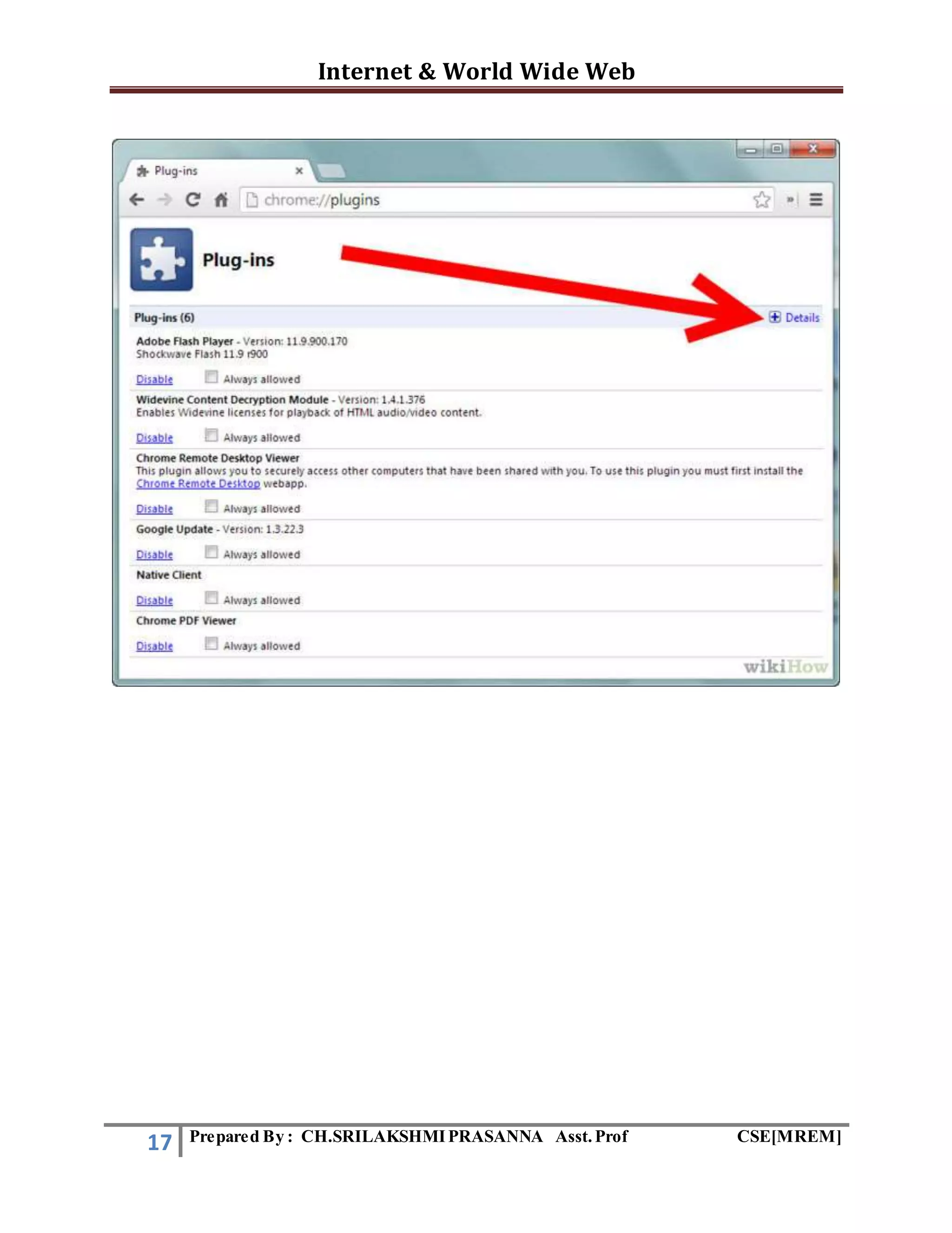 Internet & World Wide Web
17 Prepared By : CH.SRILAKSHMIPRASANNA Asst.Prof CSE[MREM]
 
