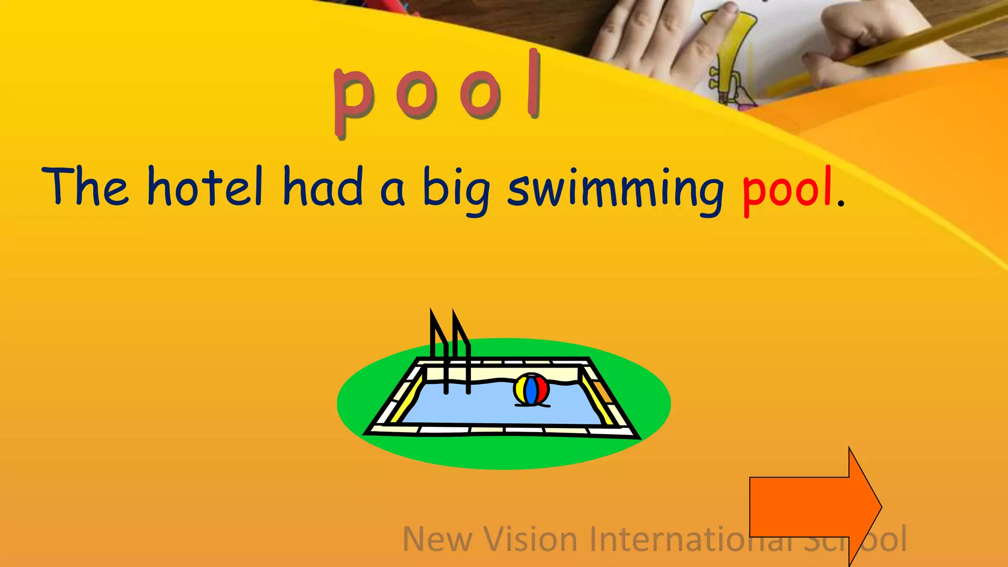 The hotel had a big swimming pool.