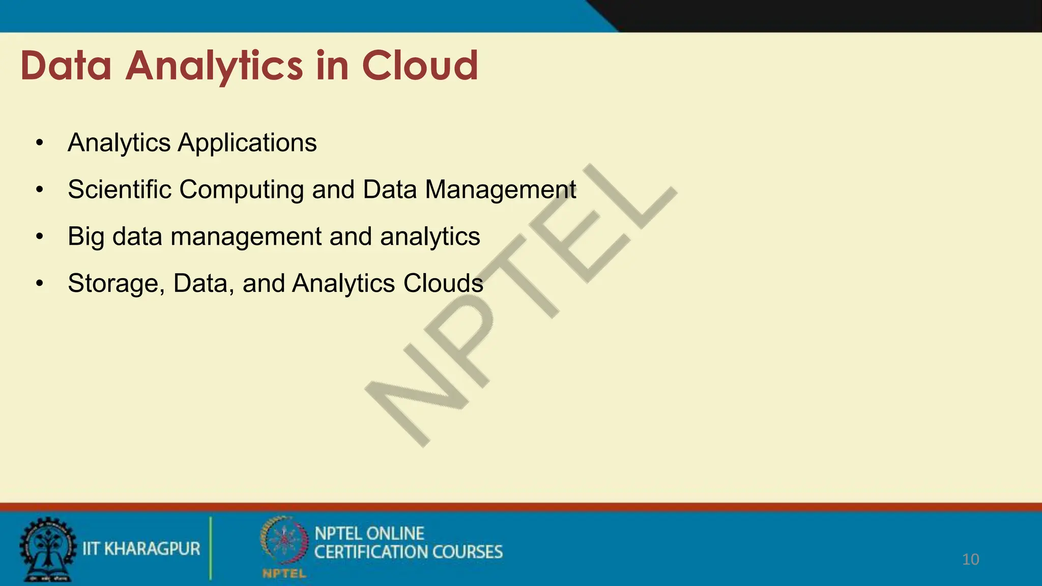 10
Data Analytics in Cloud
10
• Analytics Applications
• Scientific Computing and Data Management
• Big data management and analytics
• Storage, Data, and Analytics Clouds
 