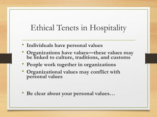 Hospitality Values Examples Week 9 Hospitality Ethics and Tourism Management | PPT