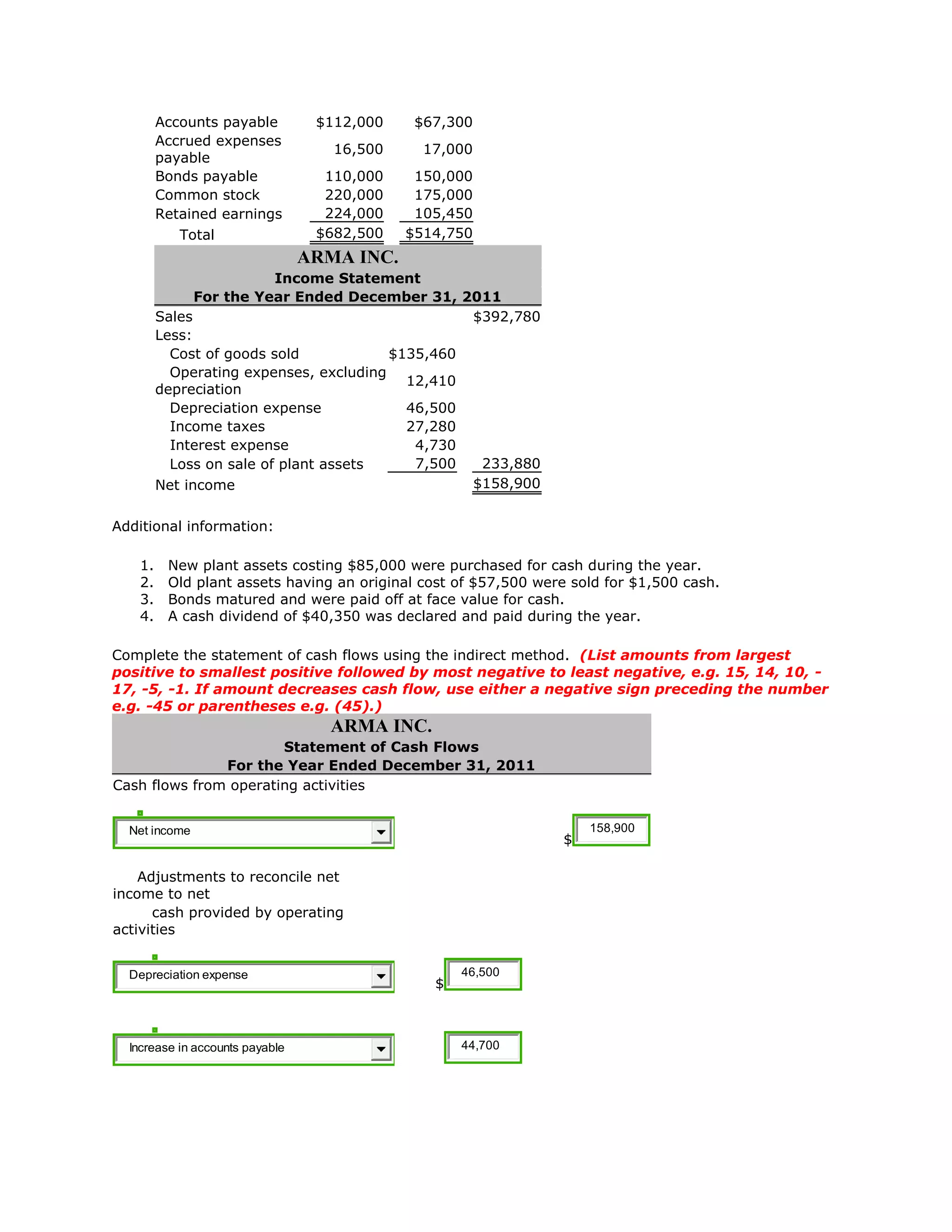 Wileyplus Income Statment Statement Of Cash Flows Example Wiley Plus