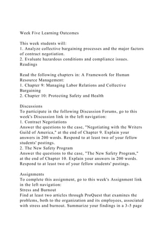 Week Five Learning Outcomes This week students will1. Analy.docx ...