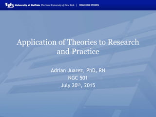 Application of Theories to Research
and Practice
Adrian Juarez, PhD, RN
NGC 501
July 20th, 2015
 