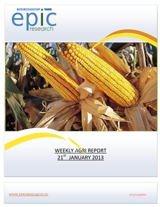 




                      WEEKLY AGRI REPORT
                       21st JANUARY 2013




WWW.EPICRESEARCH.CO                        9752199966
 
