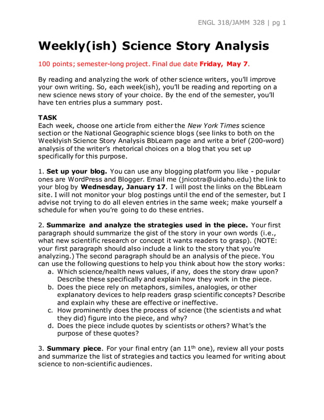 Science Analysis Sample Weekly Science Story Analysis Assignment | PDF