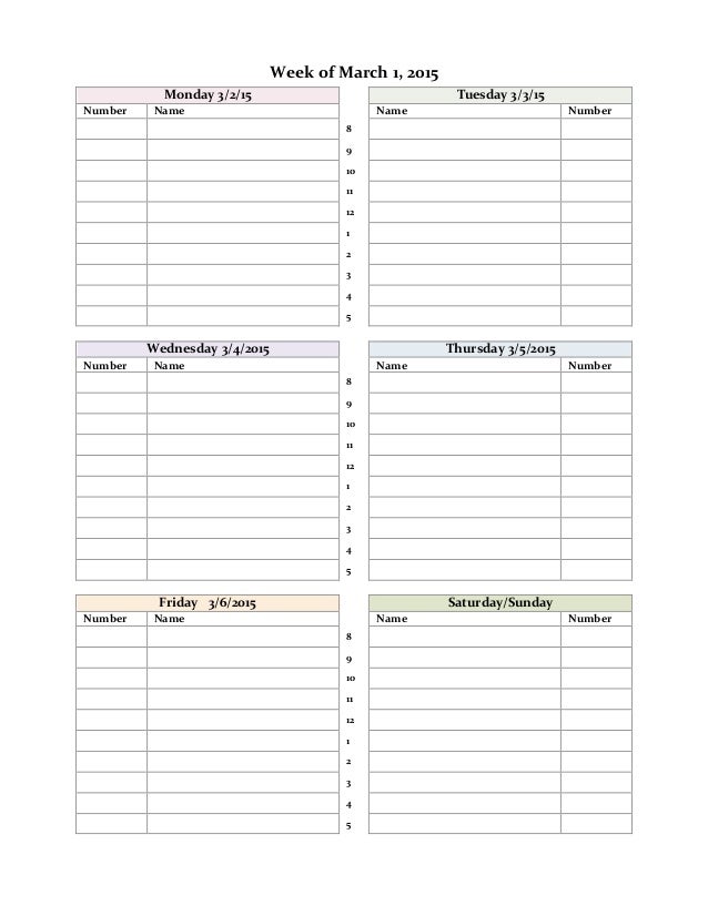 weekly appointment sheet weekly appointment