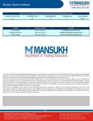 Weekly market outlook 11.05.13