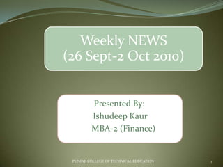 Presented By: IshudeepKaur     MBA-2 (Finance) PUNJAB COLLEGE OF TECHNICAL EDUCATION  1 