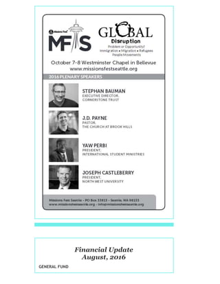 Financial Update
August, 2016
GENERAL FUND
 