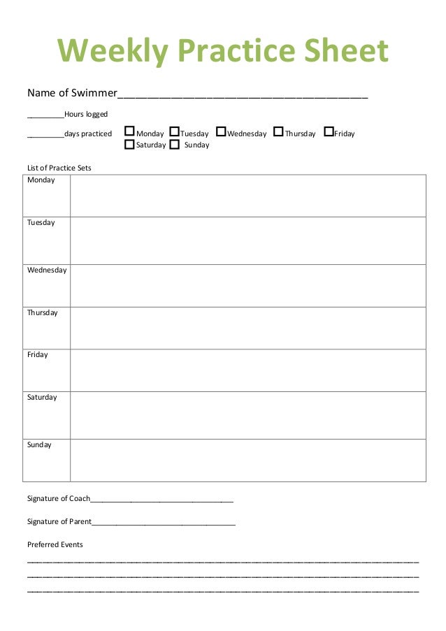 weekly practice sheet weekly sheets