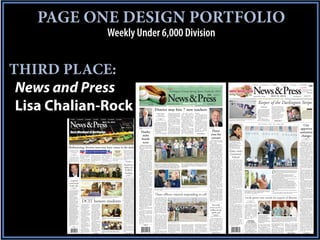 PAGE ONE DESIGN PORTFOLIO
                                                                                                                                        Weekly Under 6,000 Division


THIRD PLACE:
 News and Press                                                                                                                                                                                                                                                                                       2A OPINION

                                                                                                                                                                                                                                                                                                                      INSIDE
                                                                                                                                                                                                                                                                                                                               4A OBITUARIES
                                                                                                                                                                                                                                                                                                                                  OBITUARIES                6A BOOKINGS




                                                                                                                                                                                                                                                                                                                         Darlington County Spring Sports Guide for 2012
                                                                                                                                                                                                                                                                                                                                                                                          7A SPORTS
                                                                                                                                                                                                                                                                                                                                                                                             SPORTS                  2B PUZZLES




                                                                                                                                                                                                                                                                                                                                                                                                                                    50¢
                                                                                                                                                                                                                                                                                                                                                                                                                                             5B CLASSIFIEDS
                                                                                                                                                                                                                                                                                                                                                                                                                                                                                                                                       2A OPINION




                                                                                                                                                                                                                                                                                                                                                                                                                                                                                                                                            News&Press
                                                                                                                                                                                                                                                                                                                                                                                                                                                                                                                                                              4A OBITUARIES                6A BOOKINGS              6B SPORTS               2B PUZZLES           5B CLASSIFIEDS


                                                                                                                                                                                                                                                                                                                                                                                                                                                                                                                                                                                                                                                                    QUOTE
                                                                                                                                                                                                                                                                                                                                                                                                                                                                                                                                                                                                                                                                                            50¢
                                                                                                                                                                                                                                                                                                                                                                                                                                                                                                                                                                                                                                                                         ‘All that is necessary for the
                                                                                                                                                                                                                                                                                                                                                                                                                                                                                                                                                                                                                                                                         triumph of evil is that good
                                                                                                                                                                                                                                                                                                                                                                                                                                                                                                                                                                                                                                                                         men do nothing.’
                                                                                                                                                                                                                                                                                                                                                                                                                                                                                                                                                                                                                                                                                       EDMUND BURKE




                                                                                                                                                                                                                                                                                                                      News&Press
                                                                                                                                                                                                                                                                                                                                                                                                                                                  Vol. 138, No. 12
                                                                                                                                                                                                                                                                                                                                                                                                                                                  Darlington, S.C.
                                                                                                                                                                                                                                                                                                                                                                                                                                                                                                                                            THREE SECTIONS • 36 PAGES                       MAY 9, 2012                                            ESTABLISHED 1874
                                                                                                                                                                                                                                                                                                                                                                                                                                                                                                                                                                                                                                                                             Vol. 138, No. 18
                                                                                                                                                                                                                                                                                                                                                                                                                                                                                                                                                                                                                                                                             Darlington, S.C.

                                                                                                                                                                                                                                                                                                                                                                                                                                                                                                                                                         W W W. N E W S A N D P R E S S O N L I N E . C O M




 Lisa Chalian-Rock                                                                                                                                                                                                                                                                                                                                                                                                                                                                                                                                      Keeper of the Darlington Stripe
                                                                                                                                                                                                                                         ‘All that is necessary for the triumph
                                                                                                                                                                                                                                         of evil is that good men do nothing.’
                                                                                                                                                                                                                                                                EDMUND BURKE
                                                                                                                                                                                                                                                                                                                      THREE SECTIONS • 36 PAGES                MARCH 2 1, 2 0 1 2
                                                                                                                                                                                                                                                                                                                                                                        ,                                                           ESTABLISHED 1874

                                                                                                                                                                                                                                                                                                                        W W W. N E W S A N D P R E S S O N L I N E . C O M                                                                                                                                                                                    By Hunter Thomas              but most of them were paint-
                                                                                                                                                                                                                                                                                                                                                                                                                                                                                                                                                              Contributing Writer
                                                                                                                                                                                                                                                                                                                                                                                                                                                                                                                                                                                            ed free hand. That’s right, no

                                                                                                                                                                                                                                                                                  District may hire 7 new teachers                                                                                                                                                                                                                                        When you sit in the grand-
                                                                                                                                                                                                                                                                                                                                                                                                                                                                                                                                                      stands at Darlington Raceway
                                                                                                                                                                                                                                                                                                                                                                                                                                                                                                                                                      during pre-race ceremonies,
                                                                                                                                                                                                                                                                                                                                                                                                                                                                                                                                                                                            templates, just pure measure-
                                                                                                                                                                                                                                                                                                                                                                                                                                                                                                                                                                                            ment orchestrated into a flow-
                                                                                                                                                                                                                                                                                                                                                                                                                                                                                                                                                                                            ing rainbow of art that makes
                                                                                                                                                                                                                                                                                                                                                                                                                                                                                                                                                                                            the walls at Darlington
                                                                                                                                                                                                                                                                                                                                                                                                                                                                                                                                                                                                                                                                                     Inside
                                                                                                                                                                                                                                                                                                                                                                                                                                                                                                                                                                                                                                                                         Check out the News &
                                                                                                                                                                                                                                                                                                                                                                                                                                                                                                                                                                                                                                                                        Press special Bojangles’
                                                                                                                                                                                                                                                                                                                                                                                                                                                                                                                                                      have you ever wondered how                                                                                      Southern 500 section that
                                                                                                                                                                                                                                                                                       Budget figures                  schools to get the class size the       That added revenue is           ($161,680).                                                                                                                                            all of those logos get painted        Raceway so unique.
                                                                                                                                                                                                                                                                                                                                                                                                                                                                                                                                                                                               There’s no other track on                                               includes interviews with
                                                                                                                                                                                                                                                                                                                       board wants,” Superintendent        thanks mostly to the legisla-           The board also has the                                                                                                                             on the wall? They are perfect                                                                                    the most popular drivers
                                                                                                                                                                                                                                                                                          improving                    Dr. Rainey Knight said during       ture’s     consideration    of      option of increasing the mill-                                                                                                                         and look just like the logo           the NASCAR schedule where
                                                                                                                                                                                                                                                                                                                                                                                                                                                                                                                                                                                                                                                                        and more. Look for four
                                                                                                                                                                                                                                                                                      for school district              the board’s regular monthly         increasing the base student         age rate, which it has not done                                                                                                                        you’d see on the Internet or on       the walls become the story-
                                                                                                                                                                                                                                                                                                                                                                                                                                                                                                                                                                                                                                                                       pages of race coverage in
                                                                                                                                                                                                                                                                                                                       meeting on March 12.                cost from $1,880 to $2,012.         since before 2008. Staff did                                                                                                                           a t-shirt.                            line before and after the
                                                                                                                                                                                                                                                                                                                                                                                                                                                                                                                                                                                                                                                                        the May 16 edition too!
                                                                                                                                                                                                                                                                                         By Lisa Chalian-Rock              The hiring will result in       The increase will come with         not include a millage increase                                                                                                                             Well, believe it or not,          weekend’s events.
           2A OPINION              4A OBITUARIES            14A BOOKINGS                11A SPORTS                2B PUZZLES              3B CLASSIFIEDS              6A CALENDAR                                                                                                                Editor                                                                                                                                                                       Jimmy Jolly paints the Royal Purple logo a few weeks before race
                                                                                                                                                                                                                                                                                    lisa@newsandpressonline.com        $420,000 of expenditures if         strings attached of course.         in its projections.                                                                                                                                    nearly every logo at the race-
                                                                                                                                                                                                                                                                                                                       all seven positions are filled.         School boards will be               On the expense side, Dr.                                                   weekend. PHOTO BY HUNTER THOMAS                                         way is not only hand painted,                RACEWAY PAINT 3A




           News&Press
                                                                                                                        MAY 16, 2012                                                      QUOTE                                                                                      Darlington County School          No one will be hired until the      required to provide an across-      Knight outlined more than
                                                                                                                                                                                           ‘All that is necessary for the                                                         District Board of Education          budget situation becomes            the-board pay increase of 2         $2 million in new expenses.
                                                                                                                                                                                           triumph of evil is that                                                                                                     clearer in the legislature,         percent of base salary to all       As mentioned, $1.1 million
                                                                                                                                                                                           good men do nothing.’
                                                                                                                                                                                                         EDMUND BURKE
                                                                                                                                                                                                                                                                                  gave authority to the superin-
                                                                                                                                                                                                                                                                                  tendent to begin the process
                                                                                                                                                                                                                                                                                  to post and interview for
                                                                                                                                                                                                                                                                                                                       Knight said.
                                                                                                                                                                                                                                                                                                                           That cost may be some-
                                                                                                                                                                                                                                                                                                                                                           employees. In Darlington
                                                                                                                                                                                                                                                                                                                                                           County, that will cost more
                                                                                                                                                                                                                                                                                                                                                                                               will be in increased base
                                                                                                                                                                                                                                                                                                                                                                                               salary. The district will see
                                                                                                                                                                                                                                                                                                                                                                                                                                                                                                                                                        N AT I O N A L D AY O F P R AY E R
                                                                                                                                                                                                                                                                                                                                                                                                                                                                                                                                                                                                                                                                     City
                                                                                                                                                                                          50¢           Vol. 138, No. 19                                                          seven new elementary school          thing the district can cover        than $1.1 million.                  costs rise for property insur-
               TWO SECTIONS • 28 PAGES                                                                         ESTABLISHED 1874
                                                                                                                                                                                                        Darlington, S.C.               Darlington County Coroner Todd
                                                                                                                                                                                                                                       Hardee
                                                                                                                                                                                                                                                                                  teachers. The board voted
                                                                                                                                                                                                                                                                                  unanimously to allow Knight
                                                                                                                                                                                                                                                                                                                       given improving budget pro-
                                                                                                                                                                                                                                                                                                                       jections. District Comptroller
                                                                                                                                                                                                                                                                                                                                                               Other revenue increases
                                                                                                                                                                                                                                                                                                                                                           are expected from Act 388
                                                                                                                                                                                                                                                                                                                                                                                               ance ($15,800), worker’s
                                                                                                                                                                                                                                                                                                                                                                                               compensation         insurance
                                                                                                                                                                                                                                                                                                                                                                                                                                        Darrin Hayes
                                                                                                                                                                                                                                                                                                                                                                                                                                                                                                                                                                                                                                                                   approves
           Race Weekend in Darlington, 7-10A                                                                                                                                                                                                Hardee
                                                                                                                                                                                                                                                                                  to post the positions and inter-
                                                                                                                                                                                                                                                                                  view candidates.
                                                                                                                                                                                                                                                                                     “I would need to add seven
                                                                                                                                                                                                                                                                                                                       G.C. White told the board that
                                                                                                                                                                                                                                                                                                                       the district should see $2.9
                                                                                                                                                                                                                                                                                                                       million in additional revenue
                                                                                                                                                                                                                                                                                                                                                           ($424,738), real property
                                                                                                                                                                                                                                                                                                                                                           taxes from automobiles and
                                                                                                                                                                                                                                                                                                                                                           manufacturing ($981,691),
                                                                                                                                                                                                                                                                                                                                                                                               ($16,900) and retirement
                                                                                                                                                                                                                                                                                                                                                                                               funding ($583,785).                           Hayes                                                                                                                                                                                                                sanitation
                                                                                                                                                                                                                                             seeks
                                                                                                                                                                                                                                                                                  teachers to the elementary           above the current fiscal year.      and       Fee-In-Lieu-of-Taxes            SCHOOL BUDGET 5A
                                                                                                                                                                                                                                                                                                                                                                                                                                            runs for                                                                                                                                                                                                               changes
                                                                                                                                                                                                                                            fourth                                                                                                                                                                                          coroner                                                                                                                                                                                                                        By Lisa Chalian-Rock
                                                                                                                                                                                                                                                                                                                                                                                                                                                                                                                                                                                                                                                                                   Editor
                                                                                                                                                                                                                                                                                                                                                                                                                                                                                                                                                                                                                                                                      lisa@newsandpressonline.com
                                                                                                                                                                                                                                                                                                                                                                                                                                            McBee Police Chief Darrin


                                                                                                                                                                                                  PHOTO BY HUNTER THOMAS
                                                                                                                                                                                                                                             term                                                                                                                                                                                       Hayes will run for Darlington
                                                                                                                                                                                                                                                                                                                                                                                                                                        County Coroner on the
                                                                                                                                                                                                                                                                                                                                                                                                                                        Democratic ticket.
                                                                                                                                                                                                                                                                                                                                                                                                                                            “I desire to bring the level of
                                                                                                                                                                                                                                                                                                                                                                                                                                                                              Gov. Nikki Haley talks with
                                                                                                                                                                                                                                                                                                                                                                                                                                                                              students at the S.C. Governor’s
                                                                                                                                                                                                                                                                                                                                                                                                                                                                              School for Science and
                                                                                                                                                                                                                                                                                                                                                                                                                                                                                                                                                                                                                                                                      Darlington City Council
                                                                                                                                                                                                                                                                                                                                                                                                                                                                                                                                                                                                                                                                  unanimously approved a pro-
                                                                                                                                                                                                                                                                                                                                                                                                                                                                                                                                                                                                                                                                  posed sanitation collection
                                                                                    W W W. N E W S A N D P R E S S O N L I N E . C O M                                                                                                     Darlington County Coroner J.                                                                                                                                                                                                       Mathematics during an informal                                                                                                                                                      restructuring plan on May 1.
                                                                                                                                                                                                                                                                                                                                                                                                                                        law enforcement experience to
                                                                                                                                                                                                                                       Todd Hardee announced that he                                                                                                                                                                                                          Smart Chat interview with                                                                                                                                                               The city will begin pick-up
        Redistricting, election mess may leave voters in the dark                                                                                                                                                                      will run for a fourth term of
                                                                                                                                                                                                                                       office. He has served the county
                                                                                                                                                                                                                                       since 2000.
                                                                                                                                                                                                                                                                                                                                                                                                                                        the office of coroner that is
                                                                                                                                                                                                                                                                                                                                                                                                                                        expected and deserved by the
                                                                                                                                                                                                                                                                                                                                                                                                                                        citizens of Darlington County,”
                                                                                                                                                                                                                                                                                                                                                                                                                                                                              GSSM student Amy Chang.
                                                                                                                                                                                                                                                                                                                                                                                                                                                                              PHOTO BY SAMANTHA LYLES
                                                                                                                                                                                                                                                                                                                                                                                                                                                                                                                                                                                                                                                                  of commercial roll carts and
                                                                                                                                                                                                                                                                                                                                                                                                                                                                                                                                                                                                                                                                  residential recycling July 1
                                                                                                                                                                                                                                                                                                                                                                                                                                        Hayes said. “My commitment to                                                                                                                                                                                             rather than contract with a
           Darlington County
         split amongst six state
             house districts
                                                                                                                                                                   Find Your
                                                                                                                                                                    District
                                                                                                                                                                                               Mechanicsville and part of the
                                                                                                                                                                                               Palmetto precinct will vote in
                                                                                                                                                                                               S.C. House District 59. District
                                                                                                                                                                                               59’s Rep. Terry Alexander (D-
                                                                                                                                                                                                                                           Hardee admitted the initial
                                                                                                                                                                                                                                       decision to run was not easily
                                                                                                                                                                                                                                       reached. When his predeces-
                                                                                                                                                                                                                                                                                                                                                                                                                                        the citizens of Darlington
                                                                                                                                                                                                                                                                                                                                                                                                                                        County is my highest priority.”
                                                                                                                                                                                                                                                                                                                                                                                                                                            Hayes has more than 25 years
                                                                                                                                                                                                                                                                                                                                                                                                                                                                              Haley visits                                                                                                                                                                        third-party vendor. The city
                                                                                                                                                                                                                                                                                                                                                                                                                                                                                                                                                                                                                                                                  will advertise and accept bids
                                                                                                                                                                                                                                                                                                                                                                                                                                                                                                                                                                                                                                                                  for all commercial front load
                By Lisa Chalian-Rock
                        Editor
           lisa@newsandpressonline.com
                                             mary. The South Carolina
                                             Supreme Court ruling May 1
                                                                                primary.
                                                                                   Darlington County residents
                                                                                                                        Residents in the Antioch
                                                                                                                     and Society Hill precincts are
                                                                                                                                                               See maps of all the state
                                                                                                                                                              house and senate districts
                                                                                                                                                               in Darlington County on
                                                                                                                                                                     page 16A.
                                                                                                                                                                                               Florence) faces no opposition.
                                                                                                                                                                                                  Rep. Phillip Lowe (R-
                                                                                                                                                                                               Florence) will now represent
                                                                                                                                                                                                                                       sor Eldridge Norton, who
                                                                                                                                                                                                                                       served as the county coroner
                                                                                                                                                                                                                                       for 20 years, announced his
                                                                                                                                                                                                                                                                                                                                                                                                                                        of law enforcement experience.
                                                                                                                                                                                                                                                                                                                                                                                                                                        He started his career as an intern
                                                                                                                                                                                                                                                                                                                                                                                                                                        at the Hartsville Police
                                                                                                                                                                                                                                                                                                                                                                                                                                                                              Governor’s                                                                                                                                                                          containers as the city’s current
                                                                                                                                                                                                                                                                                                                                                                                                                                                                                                                                                                                                                                                                  contract expire June 30.
                                                                                                                                                                                                                                                                                                                                                                                                                                                                                                                                                                                                                                                                      The city will purchase 300
                                                                                                                                                                                                                                                                                                                                                                                                                                                                               School
                                             that bumped candidates from        have lamented the past 10            in S.C. House District 54, cur-                                           Lamar 1, Lamar 2, Oates,
           Thanks to the gerrymander-        the ballot hasn’t helped clear     years about having three state       rently     represented      by                                            Indian Branch and parts of the
                                                                                                                                                                                                                                       intention to retire in 1999,                                                                                                                                                                     Department in 1985 while he                                                                                                                                                                                               96-gallon recycling contain-
        ing that follows each Census         the air either.                    house representatives. Under         Elizabeth Munnerlyn (D-               House District 55. The only         Lake Swamp and Swift Creek              Hardee was approached by a                                                                                                                                                                       attended Coker College. He                                                                                                                                                                                                ers  – the same size as the
        and redistricting, voters in            The redistricting will impact   the new maps, the county is          Bennettsville). She currently         choice on the ballot will be        precincts. Lowe does not face           group of local citizens who                                                                                                                                                                      went on to work for the                                                                                                                                                                                                   garbage roll carts – to better
        Darlington County may not            voters for the next decade         further divided with portions        has no opposition.                    incumbent Jackie E. “Coach”         opposition.                             asked if he would consider                                                                                                                                                                                                                 Gov. Nikki Haley visited
                                             regardless of the outcome of       of precincts belonging to six           Part of the Mechanicsville         Hayes (D-Dillon).                                                                                                                                                                                                                                                            Hartsville Police Department,                                                                                                                                                                                             accommodate the change to a
        realize who they can choose to                                                                                                                                                                                                                                                                                                                                                                                                                                        Hartsville last week and talked
        represent them in the June pri-      the lawsuits from this specific    house districts.                     precinct has shifted into S.C.           The    other   part    of                                                making a run for the office.                                                                                                                                                                     the Darlington County Sheriff’s                                                                                                                                                                                           26-week recycling schedule.
                                                                                                                                                                                                       ELECTION INFO 16A
                                                                                                                                                                                                                                           His answer was not immedi-                                                                                                                                                                   Department and the South              with students at the S.C.
                                                                                                                                                                                                                                                                                                                                                                                                                                                                                                                                                                                                                                                                  Currently, fewer than 700 city
                                                                                                                                                                                                                                       ate. Hardee, who worked for the                                                                                                                                                                  Carolina Department of Natural        Governor’s School for Science
                                                                                                                                                                                                                                                                                  Friends cheer as Carolina Paws owner Bobbie Altman and                   Owners attended with their best canine pals in tow and were treat-                                                                                                                                                                                                                                     households actively recycle.
                                                                                                                                                                                                                                       Kistler (now Kistler Hardee)                                                                                                                                                                     Resources Law Enforcement             and Mathematics. During an
                                                                                                                                                                                                 Residents                             Funeral Home in Darlington at
                                                                                                                                                                                                                                       the time, said it was generally
                                                                                                                                                                                                                                                                                  Darlington Mayor Tony Watkins cut the ceremonial red ribbon.
                                                                                                                                                                                                                                                                                  Carolina Paws pet grooming salon held a ribbon cutting ceremony
                                                                                                                                                                                                                                                                                                                                                           ed to a hot dog lunch. All pets received a blessing (prayers for their
                                                                                                                                                                                                                                                                                                                                                           well-being and thanks for their love and companionship) from Rev.
                                                                                                                                                                                                                                                                                                                                                                                                                                        Division. He also trained as an
                                                                                                                                                                                                                                                                                                                                                                                                                                        investigator for hunting and
                                                                                                                                                                                                                                                                                                                                                                                                                                                                              informal Smart Chat interview
                                                                                                                                                                                                                                                                                                                                                                                                                                                                              with GSSM student Amy
                                                                                                                                                                                                                                                                                                                                                                                                                                                                                                                                                                                                                                                                      The proposal came after
                                                                                                                                                                                                                                                                                                                                                                                                                                                                                                                                                                                                                                                                  council requested information
                                                                                                                                                                                                                                                                                                                                                                                                                                                                                                                                                                                                                                                                  on whether the city should pri-
                                                                                                                                                                                                 lobby for                             believed that politics and the
                                                                                                                                                                                                                                       funeral business not only didn’t
                                                                                                                                                                                                                                                                                  on Saturday, officially welcoming all four-legged friends to come in
                                                                                                                                                                                                                                                                                  for a clip, a bath, and some TLC from the salon’s friendly staff.
                                                                                                                                                                                                                                                                                                                                                           Andrew O’Dell.                                                               boating death investigations.
                                                                                                                                                                                                                                                                                                                                                                                                                                            “Through the years I have led
                                                                                                                                                                                                                                                                                                                                                                                                                                                                              Chang, Haley addressed topics
                                                                                                                                                                                                                                                                                                                                                                                                                                                                              ranging from overcoming one’s
                                                                                                                                                                                                                                                                                                                                                                                                                                                                                                                                                                                                                                                                  vate its entire sanitation sys-
                                                                                                                                                                                                                                                                                                                                                                                                                                                                                                                                                                                                                                                                  tem.
                                                                                                                                                                                                                                       mix well, but that the combina-                                                                                                                                                                  and assisted in numerous death        perceived personal limitations
                                                                                                                                                                                                  PDRTA                                                                                                                                                                                                                                 investigations, from natural,                                                                                                                                                                                                 Assistant City Manager Lee


                                                                                                                                                                                                                                                                                                                                                                                                                                                                                                                                                                                            D
                                                                                                                                                                                                                                       tion could also serve as a source                                                                                                                                                                                                      to the challenges of growing                                                                                             arlington celebrated the National Day of Prayer on
                                                                                                                                                                                                                                       of friction on occasion.                                                                                                                                                                         accidental and intentional                                                                                                                                                                                                Bass and City Planner Rodney
                                                                                                                                                                                                                                                                                                                                                                                                                                                                              industry during a recession.                                                                                             May 3 on the Public Square by praying for strength
                                                                                                                                                                                                                                                                                                                                                                                                                                                                                                                                                                                                                                                                  Langley       investigated    the
                                                                                                                                                                                                  funding                                  He was ultimately swayed by
                                                                                                                                                                                                                                       a philosophy of service dating
                                                                                                                                                                                                                                       back thousands of years: If not
                                                                                                                                                                                                                                                                                                                                                                                                                                        deaths,” Hayes said. “In the
                                                                                                                                                                                                                                                                                                                                                                                                                                        cases of suspicious deaths, this
                                                                                                                                                                                                                                                                                                                                                                                                                                        office will play a major role in
                                                                                                                                                                                                                                                                                                                                                                                                                                                                                  “Look at South Carolina
                                                                                                                                                                                                                                                                                                                                                                                                                                                                              right now. We build planes, we
                                                                                                                                                                                                                                                                                                                                                                                                                                                                                                                                                                                                       and guidance for all members of our community,
                                                                                                                                                                                                                                                                                                                                                                                                                                                                                                                                                                                                       state and country.
                                                                                                                                                                                                                                                                                                                                                                                                                                                                                                                                                                                                                                                                  change and talked with other
                                                                                                                                                                                                                                                                                                                                                                                                                                                                                                                                                                                                                                                                  cities that made that shift. They
                                                                                                                                                                                                         By Samantha Lyles                                                                                                                                                                                                                                                    build cars, we build tires. I just                                                                               Rev. Kevin Cauley, pastor of Darlington Presbyterian
                                                                                                                                                                                                             Staff Writer              me, who? If not now, when?                                                                                                                                                                       the initial investigation thus pro-                                                                                                                 Church and president of the Darlington Ministerial                    found that the other towns
                                                                                                                                                                                                  slyles@newsandpressonline.com                                                                                                                                                                                                                                               left Honda, and we are the No.
                                                                                                                                                                                                                                           “I thought about that, and                                                                                                                                                                   viding crucial evidence to help                                                                                                                     Association, led those gathered in prayer for Governor Nikki          ended up returning to city-run
                                                                                                                                                                                                                                                                                                                                                                                                                                                                              1 ATV producer in the world,
                                                                                                                                                                                                   A near capacity crowd               then I decided, well, if I don’t do                                                                                                                                                              solve the case. Additionally, I                                                                                                                     Haley and all our state leaders.                                      operations and that the city
        Tony DiLeo                                                                                                                                                                                                                                                                                                                                                                                                                                                            right here in South Carolina.
                                                                                                                                                                                               packed into the courthouse
                                                                                                                                                                                                                                       it, who will?” he said. “If I chose                                                                                                                                                              will always show the compas-                                                                                                                           “Repair our community and our state by reminding us you            could save money doing the
                                                                                                                                                                                               annex on May 7 to show sup-                                                                                                                                                                                                                                                    The reason we build things,
                                                                                                                                                                                                                                       not to do this just because I was                                                                                                                                                                sion and respect to the families                                                                                                                    are the light of the world,” Cauley said.                             work itself.
          Longtime                              Multi-area completers receive special recognition at ceremony. From left are Jessica Wilson, Bradley Tolson, Dylan Purvis, Johnny Ludd,
                                                Cadejah Lowery, Domonique Jett, Jimmy Byrd, Briana Eaddy-Law, Darien Gainey, Jonathan Howle, William Ivey and Marcus McCray.
                                                                                                                                                                                               port for busing services provid-
                                                                                                                                                                                               ed by the Pee Dee Regional
                                                                                                                                                                                               Transportation           Authority
                                                                                                                                                                                                                                       worried about making some-
                                                                                                                                                                                                                                       body mad, then I was making
                                                                                                                                                                                                                                                                                                                                                                                                                                        and victims that they deserve.”
                                                                                                                                                                                                                                                                                                                                                                                                                                            Hayes seeks to unseat long-
                                                                                                                                                                                                                                                                                                                                                                                                                                                                              and that South Carolina is the
                                                                                                                                                                                                                                                                                                                                                                                                                                                                              new hot spot in manufacturing,                                                                                   Other ministers and pastors involved with the event
                                                                                                                                                                                                                                                                                                                                                                                                                                                                                                                                                                                            included Rev. Frankie Tanner of Mechanicsville Baptist
                                                                                                                                                                                                                                                                                                                                                                                                                                                                                                                                                                                                                                                                      The estimated cost of opera-
                                                                                                                                                                                                                                                                                                                                                                                                                                                                                                                                                                                                                                                                  tion for residential recycling
                                                                                                                                                                                                                                                                                                                                                                                                                                                                              is that the cost of doing busi-
        community                                                                                                                                                                              (PDRTA). The crowd contained
                                                                                                                                                                                               many elderly citizens, several of
                                                                                                                                                                                               whom told council that they
                                                                                                                                                                                                                                       the wrong decision. I needed to
                                                                                                                                                                                                                                       do my part to make Darlington
                                                                                                                                                                                                                                                                                                                                                                                                                                        time coroner Todd Hardee.
                                                                                                                                                                                                                                                                                                                                                                                                                                            As of press time, Hayes and       ness is low here. Our workforce
                                                                                                                                                                                                                                                                                                                                                                                                                                                                              is trained and loyal, and we are
                                                                                                                                                                                                                                                                                                                                                                                                                                                                                                                                                                                            Church, Rev. Mark Jones of First Baptist Church, Rev. Mike
                                                                                                                                                                                                                                                                                                                                                                                                                                                                                                                                                                                            Harmon of First Church of God, Rev. Andrew O’Dell of St.
                                                                                                                                                                                                                                                                                                                                                                                                                                                                                                                                                                                                                                                                  will be $32,922, just 84¢ per
                                                                                                                                                                                                                                                                                                                                                                                                                                                                                                                                                                                                                                                                  household per month based on
                                                                                                                                                                                               ride the bus to the Darlington          County better for my children,                                                                                                                                                                   Hardee are the only two candi-                                                                                                                      Matthews Episcopal Church, Rev. Cecil Bromell of Macedonia            3,021 residents. This compares
         leader dies                                                                                                                                                                           Council on Aging to enjoy fel-
                                                                                                                                                                                               lowship and to receive a healthy
                                                                                                                                                                                                                                       just like everybody did their part
                                                                                                                                                                                                                                       to make it better for us.
                                                                                                                                                                                                                                                                                                                                                           Zorro, a Llhaso Apso, right, greets another dog. Zorro is owned be
                                                                                                                                                                                                                                                                                                                                                                                                                                        dates who have filed for the
                                                                                                                                                                                                                                                                                                                                                                                                                                        office of coroner. Deadline to file
                                                                                                                                                                                                                                                                                                                                                                                                                                                                              one of the least unionized
                                                                                                                                                                                                                                                                                                                                                                                                                                                                              states in the country,” said                                                                                  Missionary Baptist Church, Rev. Melvin Bell of Epworth
                                                                                                                                                                                                                                                                                                                                                                                                                                                                                                                                                                                            United Methodist Church, Rev. Morris Waymer of St. James
                                                                                                                                                                                                                                                                                                                                                                                                                                                                                                                                                                                                                                                                  to approximately $2.50 per cart
                                                                                                                                                                                                                                                                                                                                                                                                                                                                                                                                                                                                                                                                  –  what the city currently pays
                By Lisa Chalian-Rock                                                                                                                                                           meal – a meal that sometimes                                                                                                                                Jim Welch. PHOTOS BY SAMANTHA LYLES                                          is noon March 30.                     Haley, who called herself a
                        Editor                                                                                                                                                                 makes the difference between                “My area of expertise just                                                                                                                                                                                                                                                                                                                       United Methodist Church and Rev. Tim Coker of Central                 Allied Waste.
           lisa@newsandpressonline.com                                                                                                                                                                                                                                            Rev. Andrew O’Dell gives a blessing to Yoda, a Yorkiepoo, held by                                                                                         Other candidates who have         “union buster.”
                                                                                                                                                                                               surviving and going hungry.             happened to fall into the realm                                                                                                                                                                                                                                                                                                                      Baptist Church.                                                           “There is substantial savings
                                                                                                                                                                                                   PDRTA Director Chuck                                                           owner Susan Becker.                                                                                                                                   filed include Charles Woodle              Haley also spoke to students
            Until you spread your wings,                                                                                                                                                                                               of what was needed in a coroner,                                                                                                                                                                                                                                              Jeanette Harrison sings and prays during Darlington’s observation         Mary Della Anderson of First Church of God provided the            on recycling,” Bass said. “The
                                                                                                                                                                                               McNeil said that budget short-                                                                                                                                                                                                           and Wayne Byrd for sheriff,           about using her uniqueness as
        you’ll have no idea how far you
                                                                                                                                                                                               falls – mainly due to drastic cuts      so I decided to do it. Has it                                                                                                                                                                                                                                                 of the National Day of Prayer on the Public Square on Thursday.        music.                                                                cost is basically the same for
        can fly. That was Tony DiLeo.                                                                                                                                                                                                                                                                                                                                                                                                   Bobby Kilgo and Billy Baldwin         the first female, first Indian-                                                                                  See more photos and purchase prints from the event online at
            He flies among us no more.
                                                                                                                                                                                               in Medicare funding – have              always been easy? No. But I have                                                                                                                                                                                                                                              She attended the event with her husband, Gene.                                                                                               commercial roll cart service.”
                                                                                                                                                                                               necessitated service reductions,                                                                                                                                                                                                         for Darlington County Council         American, and youngest gover-                                                                                 www.newsandpressonline.com. Click “Photo Gallery.”
        Anthony “Tony” Raymond
        DiLeo, 88, of Darlington died
        surrounded by family at his
        home on May 13.
                                                                                                                     Spencer O’Neal receives his completer cords from Instructor Jesse
                                                                                                                                                                                               and more cuts are on the hori-
                                                                                                                                                                                               zon. The short-lived HART bus-
                                                                                                                                                                                               ing service in Hartsville has
                                                                                                                                                                                               already been suspended, and
                                                                                                                                                                                                                                       never regretted that decision.”
                                                                                                                                                                                                                                           Hardee and his small staff,
                                                                                                                                                                                                                                       which includes two part-time
                                                                                                                                                                                                                                                                                   Three officers injured responding to call                                                                                                            District 1, Le Flowers for
                                                                                                                                                                                                                                                                                                                                                                                                                                        Darlington County Council
                                                                                                                                                                                                                                                                                                                                                                                                                                        District 5, Wilhelmina Johnson
                                                                                                                                                                                                                                                                                                                                                                                                                                                                              nor of South Carolina to bring
                                                                                                                                                                                                                                                                                                                                                                                                                                                                              attention to our state as a pro-
                                                                                                                                                                                                                                                                                                                                                                                                                                                                              gressive place to live and work.
                                                                                                                                                                                                                                                                                                                                                                                                                                                                                                                     PHOTOS BY LISA CHALIAN-ROCK                                                                                                                      The estimated cost of opera-
                                                                                                                                                                                                                                                                                                                                                                                                                                                                                                                                                                                                                                                                  tions for the commercial roll
                                                                                                                                                                                                                                                                                                                                                                                                                                                                                                                                                                                                                                                                  cart service will be $47,123 per
                                                                                                                                                                                                                                                                                                                                                                                                                                                                                                                                                                                                                                                                  year. This compares to $48,000
            While his contributions to                                                                                                                                                                                                 deputy coroners, an administra-
        Darlington are varied and
        numerous, the World War II
        U.S. Navy veteran held the com-
                                               Health Science Technology student Crystal Lighty receives her
                                               completer cords from Instructor Connie Altman.
                                                                                                                     Flowers while Brandon Poston waits to receive his cords.
                                                                                                                     PHOTOS BY LISA CHALIAN-ROCK
                                                                                                                                                                                               McNeil noted that the City of
                                                                                                                                                                                               Hartsville only kicked in $2,500
                                                                                                                                                                                               toward that program. PDRTA
                                                                                                                                                                                                                                       tive worker and contracted
                                                                                                                                                                                                                                       transportation services, are pri-
                                                                                                                                                                                                                                                                                      Three Darlington County
                                                                                                                                                                                                                                                                                  Sheriff’s Office deputies were
                                                                                                                                                                                                                                                                                                                                                                                                                                        for Darlington County Council
                                                                                                                                                                                                                                                                                                                                                                                                                                        District 3, Robbin Brock for
                                                                                                                                                                                                                                                                                                                                                                                                                                        Darlington County Council
                                                                                                                                                                                                                                                                                                                                                                                                                                                                                  “I want them to know we’re
                                                                                                                                                                                                                                                                                                                                                                                                                                                                              not who they think we are, that
                                                                                                                                                                                                                                                                                                                                                                                                                                                                              we are not the state we used to
                                                                                                                                                                                                                                                                                                                                                                                                                                                                                                                      Locals garner state awards for support of libraries                                                                                         for Allied Waste to provide the
                                                                                                                                                                                                                                                                                                                                                                                                                                                                                                                                                                                                                                                                  service.


                                                   DCIT honors students
        munity at his heart.                                                                                                                                                                   has also given 90 days notice           marily responsible for determin-           injured Thursday afternoon                                                                                                                                                                                                                                                                                                                                                          No additional staff will need
                                                                                                                                                                                               that it will end busing service to                                                                                                                                                                                                       District 7, and Scott Suggs for       be. We have a state of smart
            He saw no problem too big                                                                                                                                                                                                  ing the time, cause and manner             when their vehicle crashed                                                                                                                                                                                                                 By Lisa Chalian-Rock                                                                                                                 to be hired as a CDL-licensed
        to overcome. He never looked                                                                                                                                                           the Council on Aging.                                                                                                                                                                                                                    Clerk of Court.                       people who make good deci-                             Editor
        upon anything as a problem                                                                                                                                                                 McNeil urged council to con-        of death, which most often                 near the U.S. 52 and Harry                                                                                                                                                                                                                                                                                                                                                      driver is already on the payroll
                                                                                                                                                                                                                                       includes those that are sudden,                                                                                                                                                                                                        sions,” said Haley. “I use that to        lisa@newsandpressonline.com
        only an opportunity. He would                                                                                                                                                          sider including his $100,000                                                       Byrd Highway interchange                                                                                                                                                                                                                                                                                                                                                        in the sanitation department.
        often say, “‘It can’t be done’ is                                                                                                                                                      funding request (which, he              unexpected, and have no attend-                                                                                                                                                                                                        sell our state.”
                                                  The Darlington County              Automotive Technology                                                                                                                                                                        near Manheim Auto Auction.                                                                                                                                                                                                                                                                                                                                                      The employees will have the
        not in my vocabulary.’”
            His singularly dynamic, kind-
        ly brand of optimism propelled
                                               Institute of Technology rec-
                                               ognized award winners,
                                                                                  completers included Travis
                                                                                  Atkinson, Ezekial Copeland,
                                                                                                                                                                                               said, represents only half the
                                                                                                                                                                                               funding deficit PDRTA incurs
                                                                                                                                                                                               for Darlington County opera-
                                                                                                                                                                                                                                       ing physician, and those that are
                                                                                                                                                                                                                                       suspicious or violent.
                                                                                                                                                                                                                                                                                      Capt. Andy Locklair said
                                                                                                                                                                                                                                                                                  the deputies were part of a
                                                                                                                                                                                                                                                                                                                                                                                                                                         Hartsville                               During a student Q&A ses-
                                                                                                                                                                                                                                                                                                                                                                                                                                                                              sion, Haley encouraged many
                                                                                                                                                                                                                                                                                                                                                                                                                                                                                                                        Two Darlington County
                                                                                                                                                                                                                                                                                                                                                                                                                                                                                                                     individuals have won state                                                                                                                   duties of recycling and com-
                                                                                                                                                                                                                                                                                                                                                                                                                                                                                                                                                                                                                                                                  mercial roll cart collection.
                                               scholarship recipients and         Kyeon Hicks, John Jennings,                                                                                                                                                                                                                                                                                                                                                                 of the graduating GSSM sen-            Friends of South Carolina
        him through town, working to
        build the downtown area
        through a variety of projects
                                               completers during a ceremo-
                                               ny at Darlington Middle
                                                                                     Robert Jones, Joshua
                                                                                  Rakestraw, Jermell Scott
                                                                                                                                                                                               tions) in the upcoming 2012-13
                                                                                                                                                                                               budget, and enumerated the
                                                                                                                                                                                               possible consequences if local
                                                                                                                                                                                                                                           Coroners are elected every
                                                                                                                                                                                                                                       four years by the voters whom
                                                                                                                                                                                                                                                                                  three-vehicle team respond-
                                                                                                                                                                                                                                                                                  ing to an emergency call for
                                                                                                                                                                                                                                                                                                                                                                                                                                        moves on $1.2                         iors to consider returning to          Libraries awards.
                                                                                                                                                                                                                                                                                                                                                                                                                                                                                                                        The Friends of South
                                                                                                                                                                                                                                                                                                                                                                                                                                                                                                                                                                                                                                                                      The city will have the option
                                                                                                                                                                                                                                                                                                                                                                                                                                                                                                                                                                                                                                                                  to take its recycling to Sonoco or
                                                                                                                                                                                                                                       they serve.                                                                                                                                                                                                                            South Carolina and using their
                                                                                                                                                                                                                                                                                  assistance from the Combined
        including the Liberty Lane
        Winston Walk of Fame; the ren-
        ovation of the old fire station to
                                               School on May 9.
                                                  The mission of the insti-
                                               tute is to create an environ-
                                                                                  and Rontrez Wilson.
                                                                                     Business/ Marketing com-
                                                                                  pleters included Regina
                                                                                                                                                                                               busing service is discontinued.
                                                                                                                                                                                                   McNeil said that cutting
                                                                                                                                                                                               PDRTA bus services – including
                                                                                                                                                                                                                                           “The people are my boss,”
                                                                                                                                                                                                                                       Hardee said – and, along with
                                                                                                                                                                                                                                                                                  Drug Unit, which had report-                                                                                                                          million bond,                         gifts to help elevate the state.
                                                                                                                                                                                                                                                                                                                                                                                                                                                                                  Regarding her own future
                                                                                                                                                                                                                                                                                                                                                                                                                                                                                                                     Carolina Libraries presented
                                                                                                                                                                                                                                                                                                                                                                                                                                                                                                                     State Sen. Gerald Malloy
                                                                                                                                                                                                                                                                                                                                                                                                                                                                                                                                                                                                                                                                  USA Recycling on S.C. 151. Both
                                                                                                                                                                                                                                                                                                                                                                                                                                                                                                                                                                                                                                                                  companies said they would be
                                                                                                                                                                                                                                                                                  ed gunfire during an investi-                                                                                                                                                                                                      with the 2012 Outstanding                                                                                                                    glad to accept it, Bass said.
        house Our Pat; Christmas deco-
        rations and lights around the
        courthouse; maintenance, sign
                                               ment that will provide
                                               opportunities for our stu-
                                               dents to develop the founda-
                                                                                  Blakeney, Taylor Bullard,
                                                                                  Elliott Christmas, Tykerria
                                                                                  Coe, Tobias Copeland, Dillon
                                                                                                                                                                                               runs to doctor’s offices, com-
                                                                                                                                                                                               muter service to Florence
                                                                                                                                                                                               Darlington Tech, and loops
                                                                                                                                                                                                                                       the sheriff, the probate judge,
                                                                                                                                                                                                                                       and the clerk of court, are paid
                                                                                                                                                                                                                                                                                  gation in the Mechanicsville
                                                                                                                                                                                                                                                                                  area.
                                                                                                                                                                                                                                                                                                                                                                                                                                         splash pad                           plans to run for higher office or
                                                                                                                                                                                                                                                                                                                                                                                                                                                                              depart for the private sector,         Public Official Award and                                                                                                                        Darlington Raceway has
                                                                                                                                                                                                                                                                                                                                                                                                                                                                                                                                                                                                                                                                  given the city 90 trees as part of
        and paint codes for commercial         tion necessary to reach their                                                                                                                   through commercial districts –                                                                                                                                                                                                                                                 Haley said she has always taken        Faye Griffin with the 2012
                                                                                  Davis, Rhanikwa Goodman,                                                                                                                             by the county.                                 Both Capt. Locklair and                                                                                                                                    By Samantha Lyles                                                                                                                                                                                                the NASCAR Green Initiative.
        buildings; the display of              potential and become pro-          Andrea Hawkins, LaShonda                                                                                     would lead to reduced mobility                                                                                                                                                                                                                                                 life one day at a time and has         Outstanding        Individual     State Senator Gerald Malloy
        American flags on six national                                                                                                                                                                                                     “My motto is, ‘We doze, but            eyewitness Stacy Sturgeon                                                                                                                                          Staff Writer
                                                                                                                                                                                                                                                                                                                                                                                                                                                                                                                                                                                                                                                                  The track will donate 10 trees
                                               ductive citizens.                  Fox, Quanisha Jackson,                                                                                       for county residents and could                                                                                                                                                                                                             slyles@newsandpressonline.com       no current ambitions beyond            Award for their contribu-         was presented with the
        holidays; and his assistance in           DCIT Director Bert              Quayshon James, Cadejah                                                                                      result in fewer medical appoint-        we don’t close,’” Hardee said.             said the accident ocurred                                                                                                                                                                                                                                                                                                                                                       for every time the green flag
        the organization, fundraising or                                                                                                                                                                                                                                                                                                                                                                                                                                      being a good governor and              tions     to   libraries   in     Outstanding Public Official          Faye Griffin, center, received the Outstanding Individual Award by
                                               Guerry presented William           Lowery, Christian Miller,          William Atkinson, Electricity/Mechatronics student recognized as          ments, less spending in area            “It’s a rewarding job, but, in my          around 4:15 p.m. when a                                                                                                                                                                                                                                                                                                                                                         drops, and last year it dropped
        planning of many memorials,                                                                                  Director’s Spirit of a Champion Award Winner by DCIT Director             businesses, fewer students                                                                                                                                                                                                                  If all goes as planned, there      growing her home state.                Darlington County.                Award by the Friends of South        the Friends of South Carolina Libraries at their annual meeting on
        anniversary celebrations,
                                               Atkinson with the Spirit of a      Stephen Peoples, Dylan                                                                                                                               opinion, it is also the most               vehicle edged out from a side                                                                                                                                                                                                                                                                                                                                                   nine times. The donation repre-
        streetscaping and downtown             Champion Award, which is           Purvis, Andrew Sutphin and         Bert Guerry.                                                              attending school, and could
                                                                                                                                                                                                                                       demanding job in the county.                                                                                                                                                                     will be a new splash pad in               “As much as the press wants                                          Carolina Libraries at their          April 21 in Columbia. She is pictured with Lamar Library Branch
                                               given for scholastic achieve-      Ashley Stokes.                                                                                               impair job-seekers who lack                                                        street and the deputies’ black                                                                                                                        operation at Byerly Park on                                                           Outstanding              annual meeting on April 21 in                                                                              sents $9,000 to the city, City
        development projects.                                                                                                                                                                  other means of transportation.          We operate 24 hours a day,                                                                                                                                                                                                             to say I’m going to do some-                                                                                  Manager Sherry Humphries, left, and Friends of the Lamar Library
            His leadership in Darlington       ment, attendance and most             Electricity/Mechatronics                                                                                                                                                                     Chevrolet SUV swerved hard                                                                                                                            July 4, as Hartsville City                                                          Public Official            Columbia. He is pictured with                                                                              Manager Howard Garland said.
                                               of all leadership.                 completers included William
                                                                                                                                                                                                   “In total, the price is a signif-   seven days a week, and 365                                                                                                                                                                                                             thing else, I’m not going any-                                                                                President Fran Knotts. CONTRIBUTED PHOTOS
        will be sorely missed.                                                                                                                                                                 icant cost to Darlington                                                           to avoid it, triggering a violent                                                                                                                     Council approved a bid con-                                                      Sen. Gerald Malloy            his wife, Davita.                                                                                              The track plans to purchase
            Born in Chicago, Ill., on Dec.        Agriculture program com-        Atkinson, Joshua                                                                                                                                     days a year.”                              rollover which sent their SUV
                                                                                                                                                                                                                                                                                                                      PHOTO BY SAMANTHA LYLES                                                                                                                                 where,” said Haley. “We’ve got
                                               pleters included James
                                                                                                                                                                                               County’s economy and an ero-                                                                                                                                                                                                             tract to construct the water                                                    The Public Official Award                                           proceeds from that sale will       lature and more than               the trees at a local nursery and
        30, 1923, he was the son of the                                           Bedenbaugh, Spencer Boan,                                                                                    sion of tax revenue,” McNeil                                                       tumbling down the highway                                                                                                                                                                   too much to accomplish and                                               the state. In recent years, he
        late Joseph DiLeo and Theresa          Chaplin, Cody Howle, Alex          Paul Bryant, Jimmy Byrd,                                                                                                                                                                                                             Reportedly, the three deputies      been working on a complaint         pointing the gun at the agent’s          feature. The low bid came from                                               recognizes outstanding public                                          go to public libraries –  repre-   $800,000 in local funding.         install them under supervision
                                                                                                                                                                                               argued.                                            HARDEE 3A                       for approximately 100 yards.                                                                                                                                                                too many things to do.”                                                  was instrumental in channel-
        Manes.                                 Marshall, Blake Miller, Josh       Logan Fishburn, Brandon                                                                                          “What I’m looking at is an                                                                                          suffered lacerations and bro-       of drug sales and had reported      car. The agent retreated to              Aqua Dynamics of Jonesboro,                                                  officials who have promoted                                            senting $10,985 or more per        Following the grand opening        of the city arborist Ben
                                               Stalvey, Bradley Tolson and        Gainey and James O’Neal.                                                                                                                                                                        The first two sheriff’s office                                                                                                                                                                                                     libraries through legislation,    ing much-needed lottery                                                                                    Williamson at Williamson Park.
                     DILEO, 4A
                                                                                                                                                                                               investment in what is right for                                                                                         ken bones but were not more         that he heard shots fired in the    wait for backup to arrive.               Ga., which offered a $468,980                                                                                                                       library system.                    of that library in August 2011,
                                               Dustin Tyner.                         Engineering completers
                                                  Automobile Collision
                                                                                                                                                                                               the people,” said PDRTA sup-                                                       cars managed to avoid the            grievously injured thanks to        area. He then saw the subject          After backup arrived the              base      construction      plan.                                            funding efforts or shown sup-     funds to public libraries.              Most notable in his nomi-       the library’s meeting room         In related news, the city has
                                                                                  included Brandon Avant,                                                                                      porter Mary Wilson, who
                                               Repair Technology com-             Andrew Barfield, Angel                                                                                       stressed that the impact of bus-
                                                                                                                                                                                                                                                                                  vehicle and were not involved        the deployment of multiple          walking towards him pointing        man was arrested. Anthony                Additional expenses to finish                                                port for libraries in some           During 2011, he co-spon-          nation was his unwavering          was named in honor of Sen.         received the designation of
                                               pleters included Matthew           Gallegos-Pimentel, William                                                                                   ing cuts would be felt most                                                        in the crash.                        airbags and vehicle safety sys-     a gun. The agent was on a dirt      Heape, 37, was charged with              the project will swell total costs                                           other purposeful manner.          sored a bill that authorizes the     advocacy for the new Society       Malloy and his wife, local edu-    Tree City USA for the 15th con-
                                               Bramlette, Devon Jackson,          Jordan, Ashton Nesmith and         Completers are all smiles as they show off their certificates and         strongly by the poor and the                                                           Locklair said the three          tems. All have been released        road when the armed man             pointing and presenting a                                                                                                Sen. Malloy has had a long-    sale of lottery tickets on           Hill Library. Sen. Malloy
                                                                                                                     cords. From left are Brittany Addison, Sha’Quetta Martin,
                                                                                                                                                                                                                                                                                                                                                                                                                                        to around $615,000.                                                                                                                                                                    cator Davita Malloy.               secutive year.
                                               William Ivey, Michael Kelly,       Deyonta Robinson.                                                                                            elderly.
                                               Johnny Ludd and Robert                                                Kebreanna Scott, Kadeja Baker, Marshawn Bracey and Damika                                                                                                    deputies were taken to a local       from the hospital.                  came from his house and             firearm in connection with                                                                                            standing commitment to the        Election Day with the stipula-       secured local funding of
                                               Perritt.                                   DCIT HONORS 3A             Rayson.                                                                          COUNTY COUNCIL 3A                                                           hospital for medical care.              The drug unit agent had          started shooting in the air and     this incident.                                 HARTSVILLE CITY 5A                                                     mission of public libraries in    tion that in fiscal year 2012 all    $250,000 from the S.C. legis-           LIBRARY AWARDS 3A                      CITY COUNCIL 3A
 