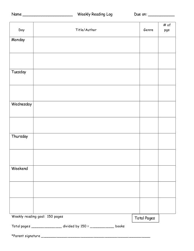 weekly reading log
