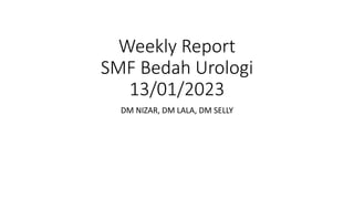 Weekly Report
SMF Bedah Urologi
13/01/2023
DM NIZAR, DM LALA, DM SELLY
 