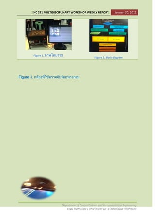 [INC 281 MULTIDISCIPLINARY WORKSHOP WEEKLY REPORT]           January 20, 2012




            Figure 1.
                                                     Figure 2. Block diagram




Figure 3.




                           Department of Control System and Instrumentation Engineering
                              KING MONGKUT’s UNIVERSITY OF TECHNOLOGY THONBURI
 