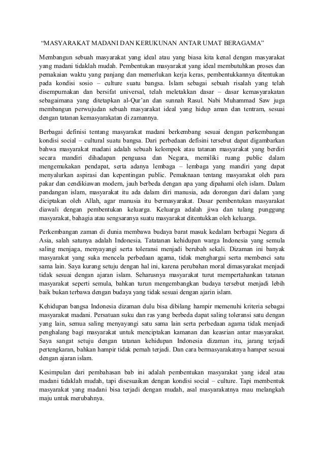 MASYARAKAT MADANI DAN KERUKUNAN ANTAR UMAT BERAGAMA