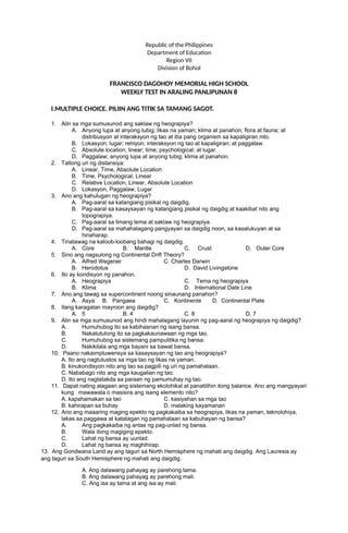 weekly test in araling panlipunan 8 , week 1 quarter 1.docx