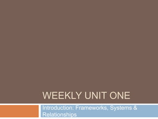 WEEKLY UNIT ONE
Introduction: Frameworks, Systems &
Relationships
 
