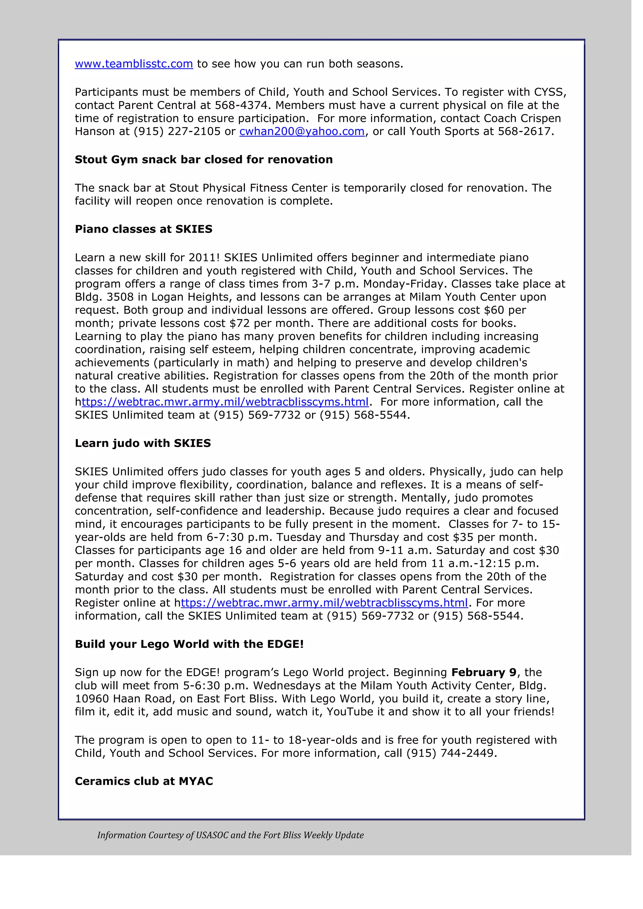 Weekly update 28 jan