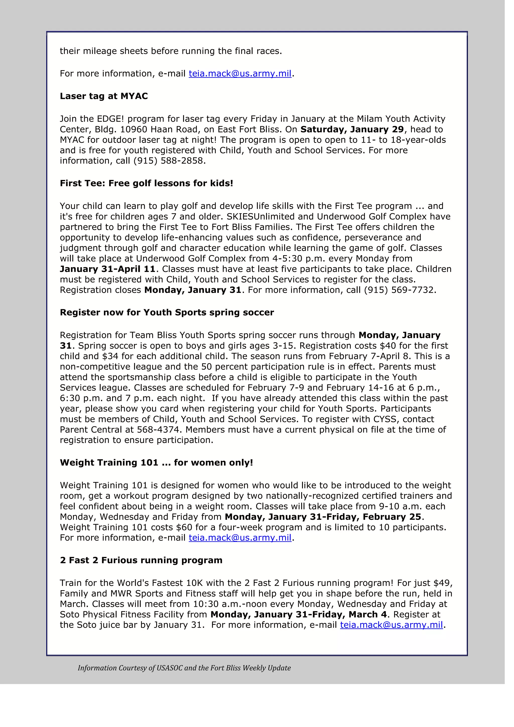 Weekly update 28 jan