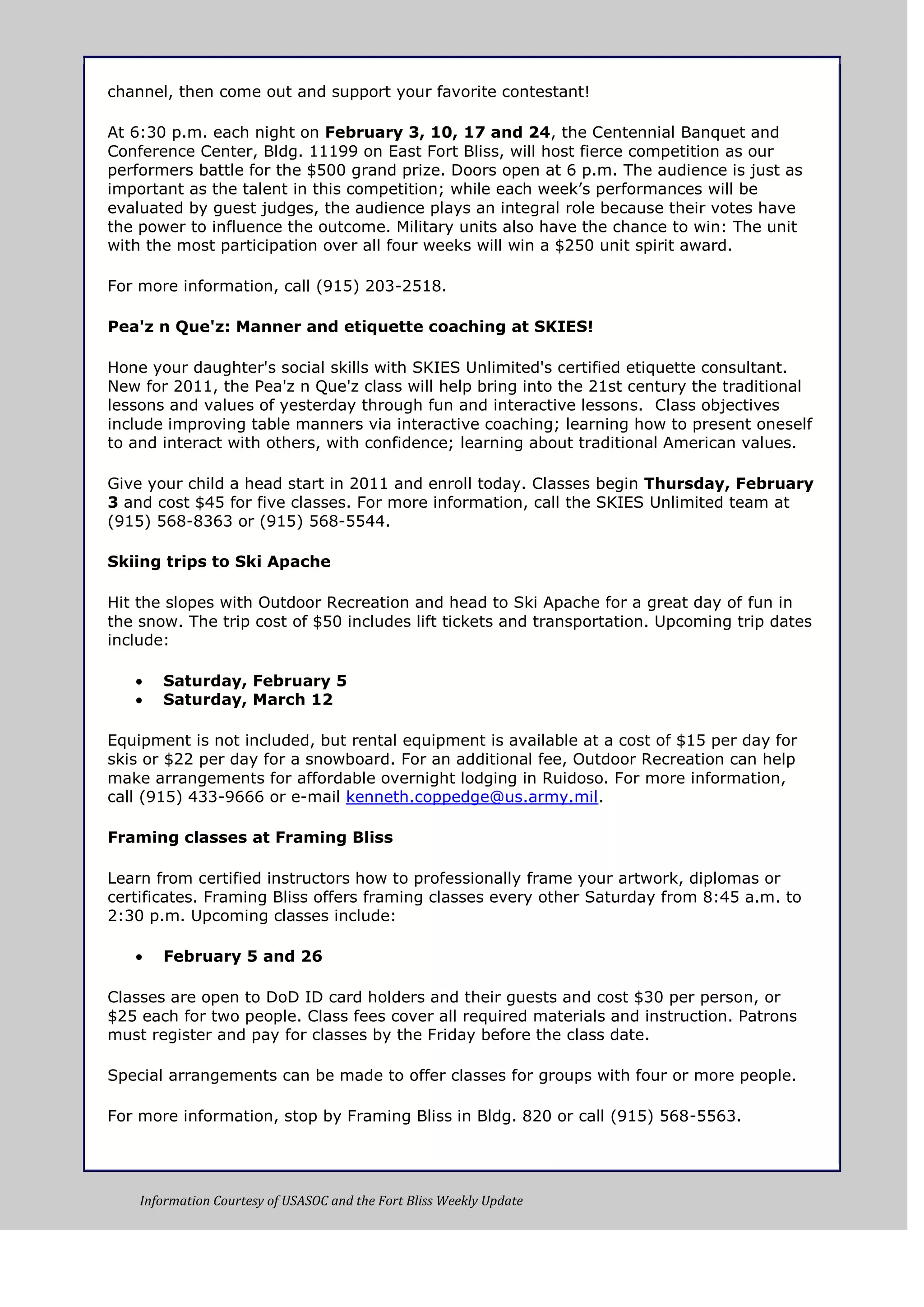 Weekly update 28 jan