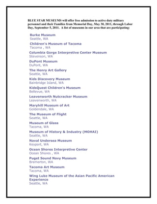 Seattle International Beer Festival www.SeattleBeerFest.com  July 1-3. Over 150 world class beer samples from over 15 countries. Purchase your entry on-line, show your Military ID at the Seattle Center gate, and receive five extra beer tickets AND admission discount! Your entry fee into the ultimate world beer experience includes commemorative festival beer goblet, wristband, beer tickets and free re-entry all weekend (with glass & wristband-no exceptions). Beer samples are 4 oz. each. Additional beer tickets available on-site for purchase. This offer must be purchased on-line, http://tinyurl.com/3od49fe  Password: heroes. Cannot be combined with regular happy hour discount. 