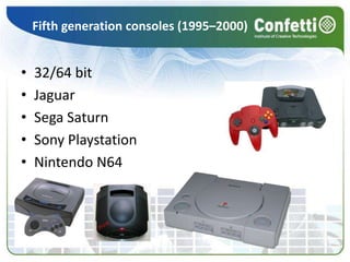 Fifth generation consoles (1995–2000)32/64 bitJaguarSega SaturnSony PlaystationNintendo N64