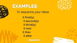 40
first(ly)
second(ly)
third(ly)
next
then
after
To sequence your ideas
 