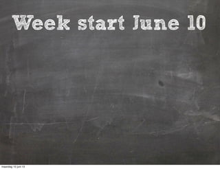 Week startWeek start June 10
maandag 10 juni 13
 